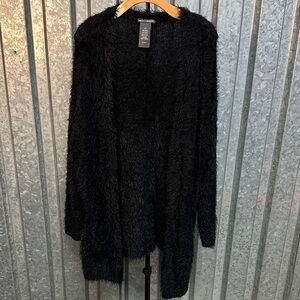 Cozy Black Fuzzy Open-Front Cardigan